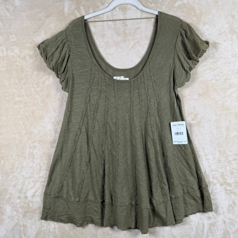 Free People We The Free Oregano Linen Cotton Puff Sleeve Tunic Top S Cottagecore